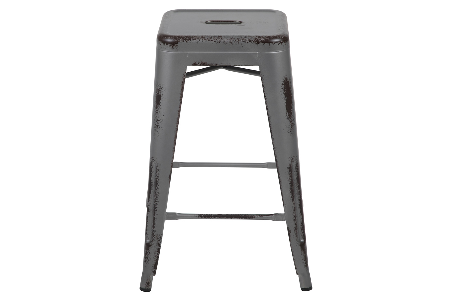 BLNK Kai Commercial Metal Backless Distressed Indoor-Outdoor Counter Height Stool - Silver Gray