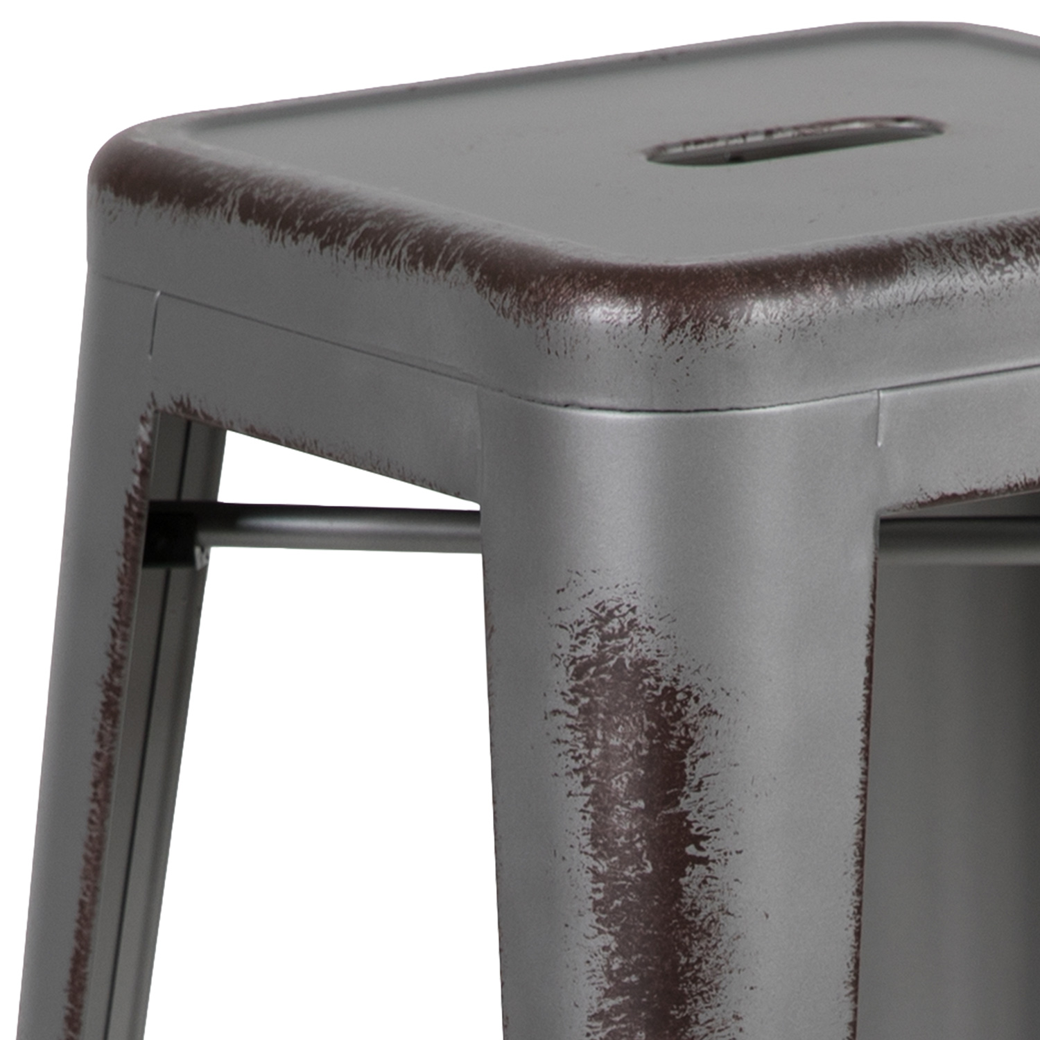 BLNK Kai Commercial Metal Backless Distressed Indoor-Outdoor Counter Height Stool - Silver Gray