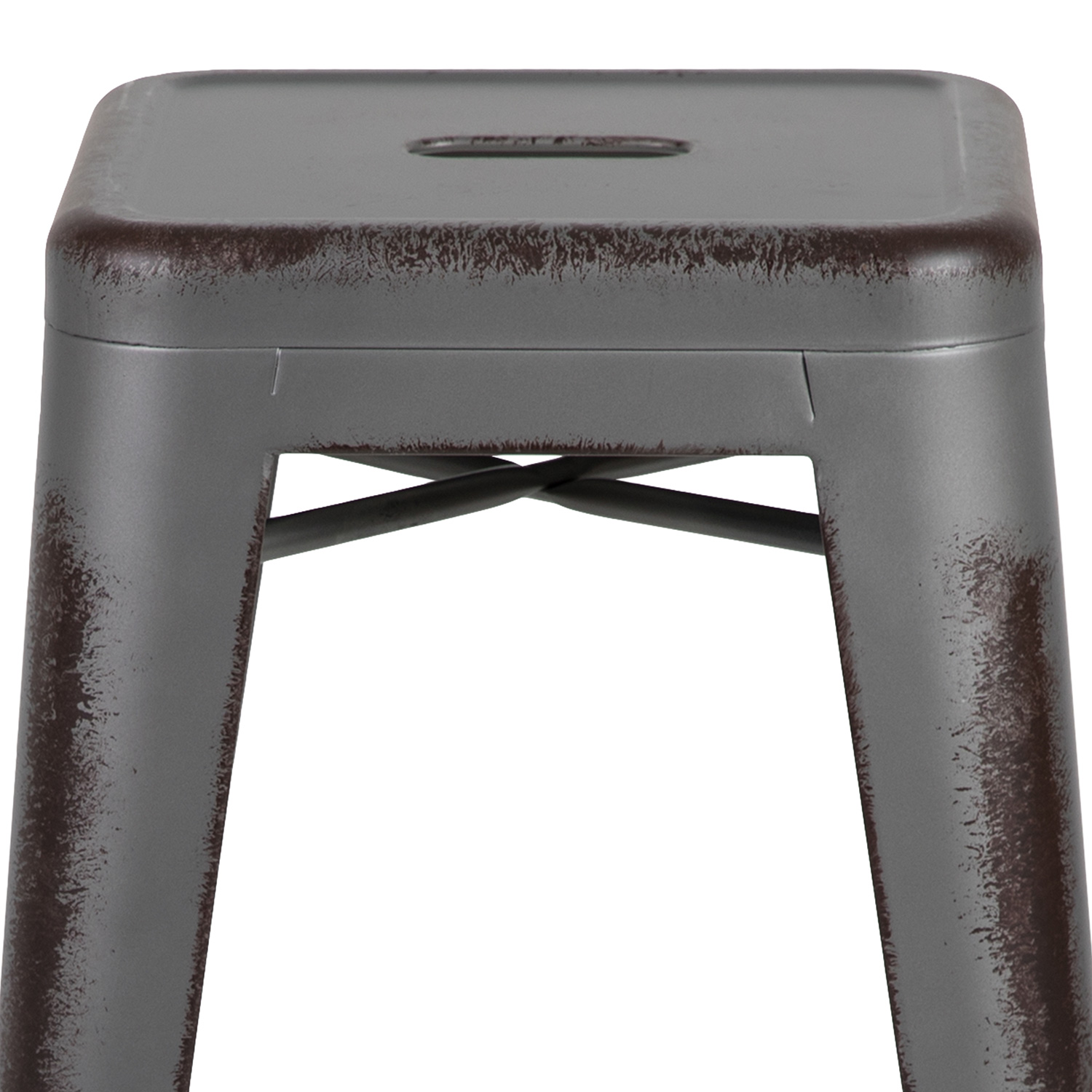 BLNK Kai Commercial Metal Backless Distressed Indoor-Outdoor Counter Height Stool - Silver Gray