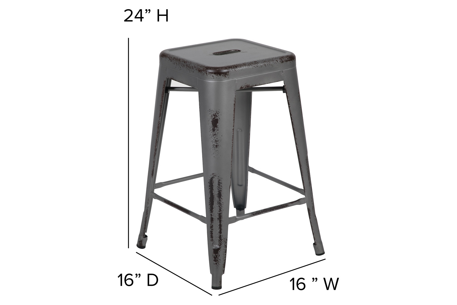 BLNK Kai Commercial Metal Backless Distressed Indoor-Outdoor Counter Height Stool - Silver Gray