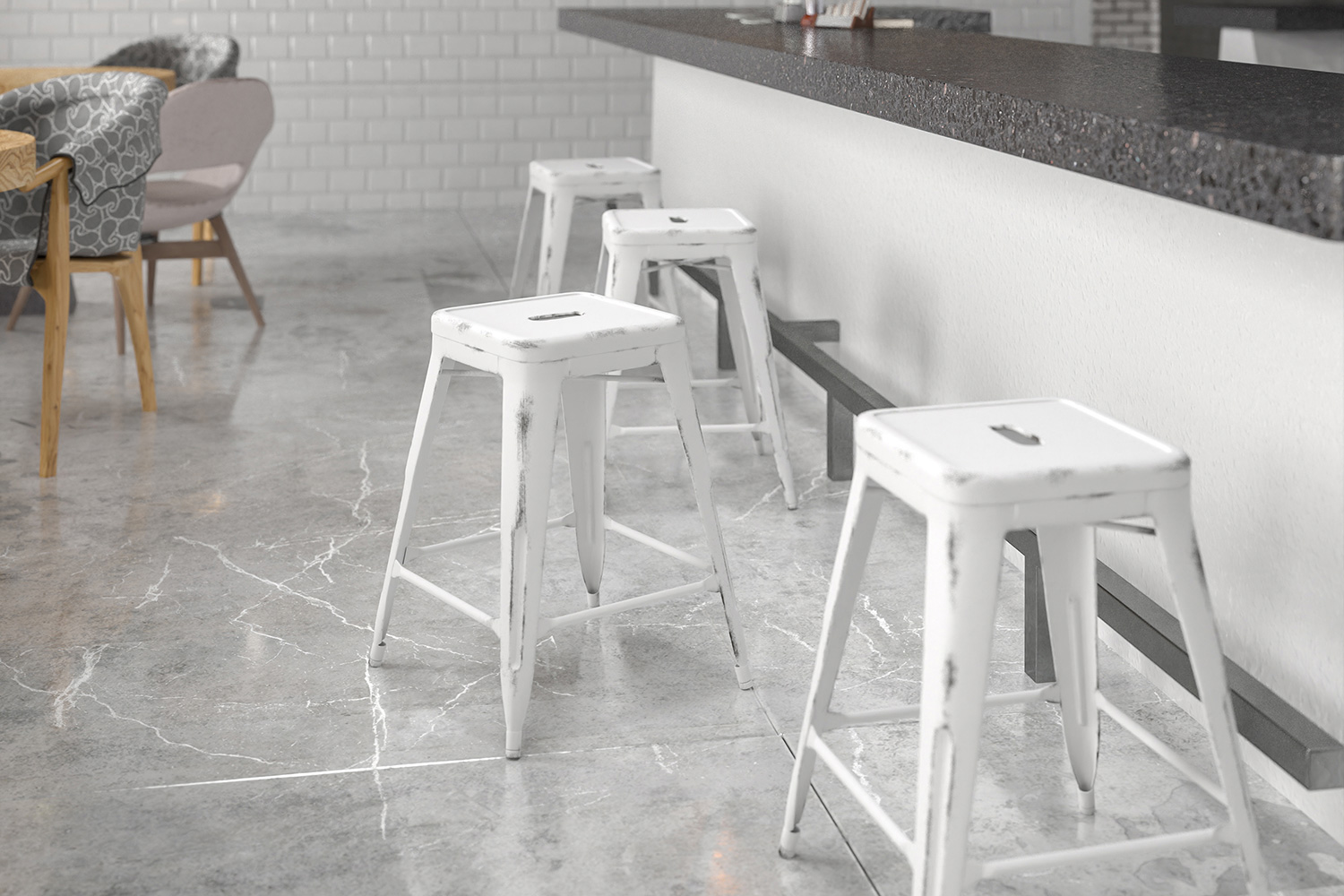 BLNK Kai Commercial Metal Backless Distressed Indoor-Outdoor Counter Height Stool