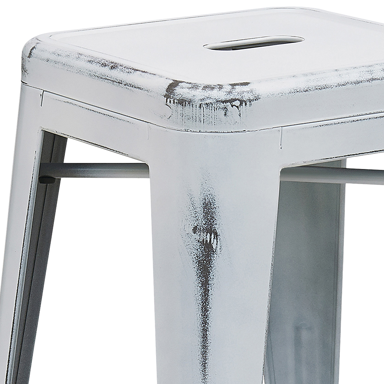 BLNK Kai Commercial Metal Backless Distressed Indoor-Outdoor Counter Height Stool - White