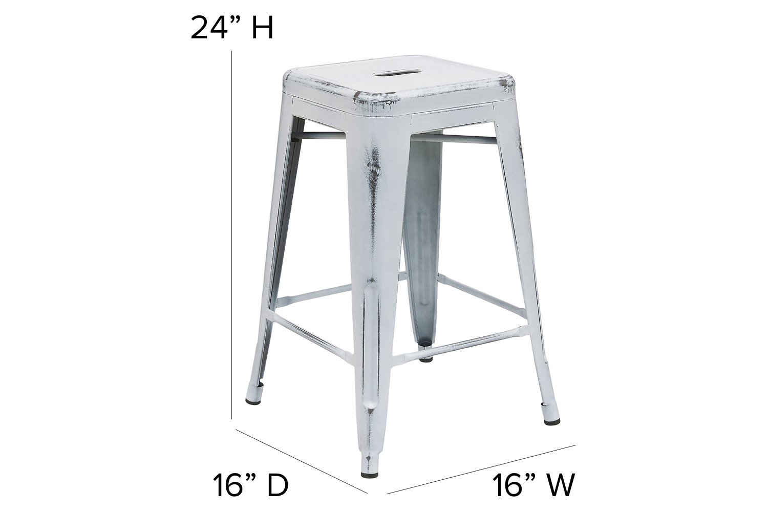 BLNK Kai Commercial Metal Backless Distressed Indoor-Outdoor Counter Height Stool - White