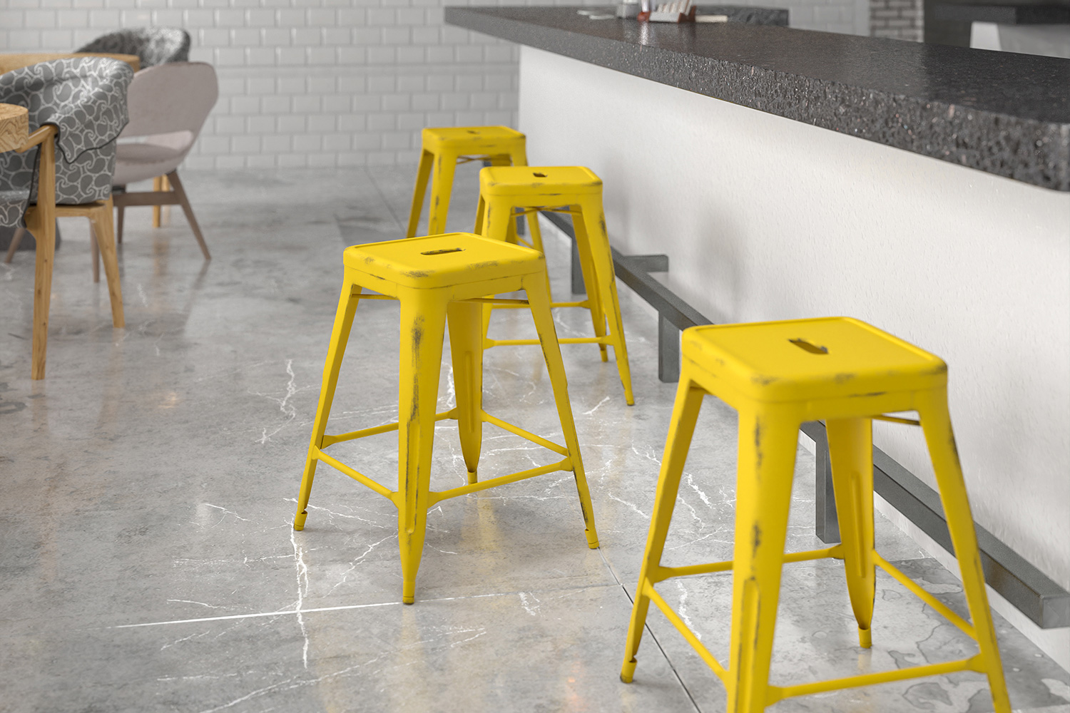 BLNK Kai Commercial Metal Backless Distressed Indoor-Outdoor Counter Height Stool