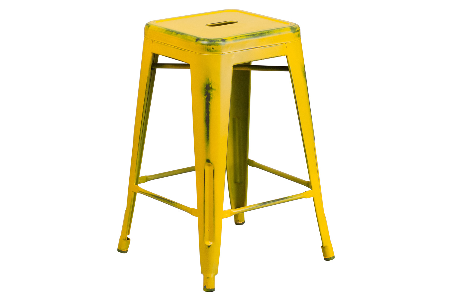 BLNK™ Kai Commercial Metal Backless Distressed Indoor-Outdoor Counter Height Stool - Yellow