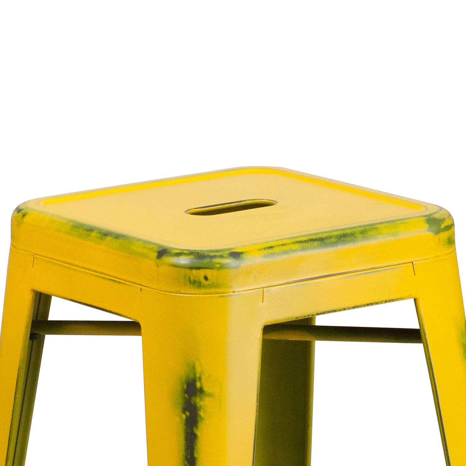 BLNK™ Kai Commercial Metal Backless Distressed Indoor-Outdoor Counter Height Stool - Yellow