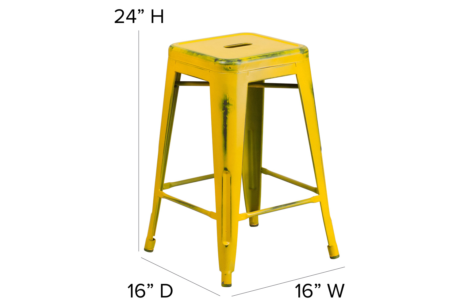 BLNK™ Kai Commercial Metal Backless Distressed Indoor-Outdoor Counter Height Stool - Yellow