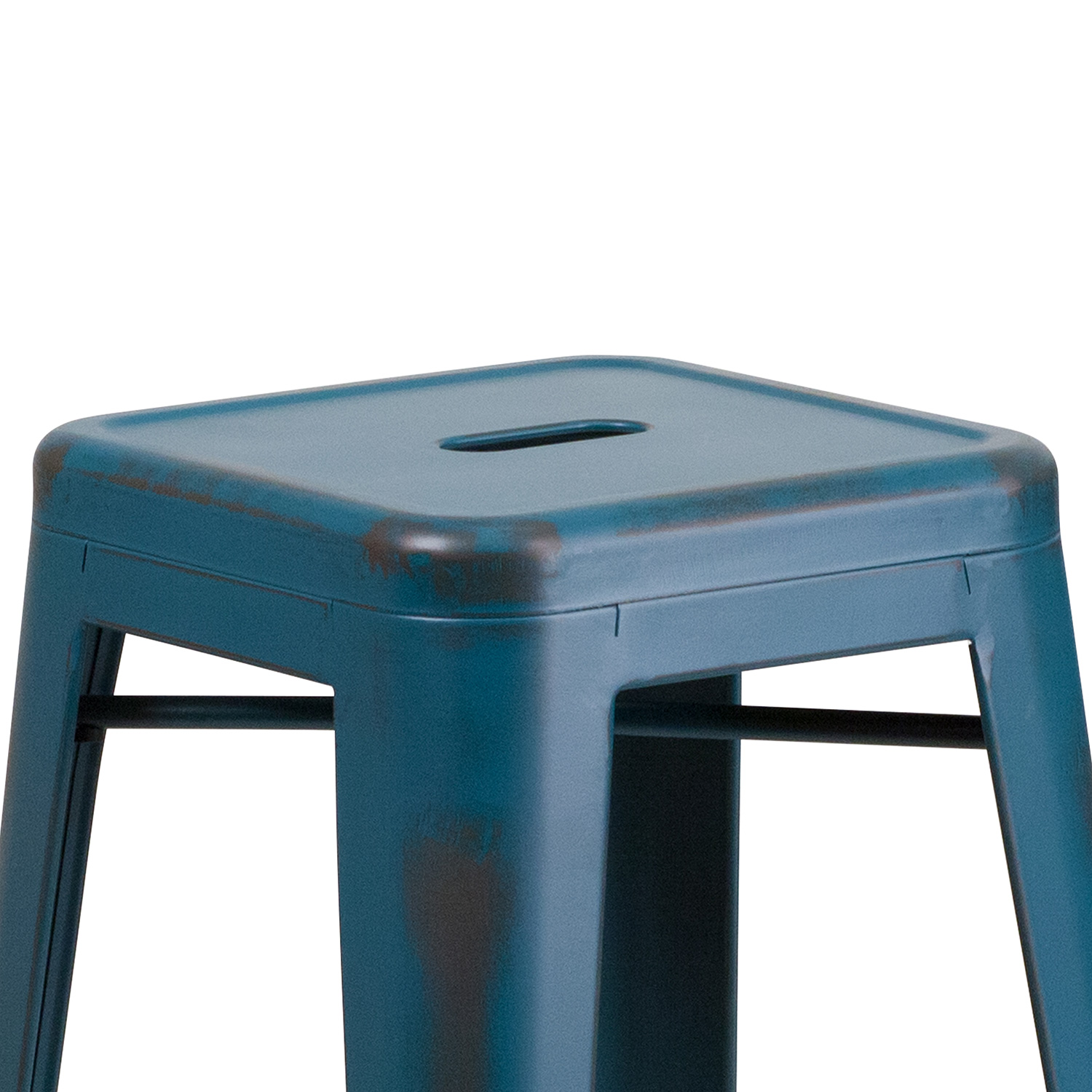 BLNK Kai Commercial Metal Backless Distressed Indoor-Outdoor Bar Stool - Antique Blue