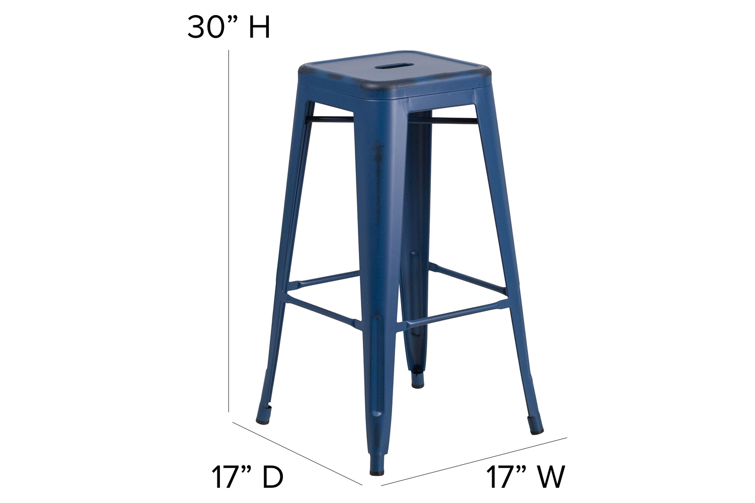 BLNK Kai Commercial Metal Backless Distressed Indoor-Outdoor Bar Stool - Antique Blue