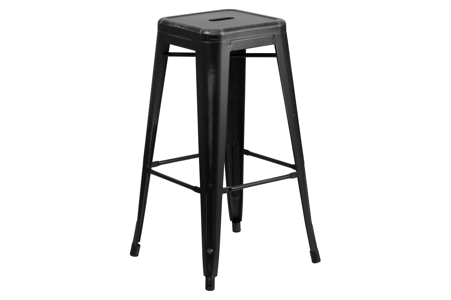 BLNK Kai Commercial Metal Backless Distressed Indoor-Outdoor Bar Stool - Black