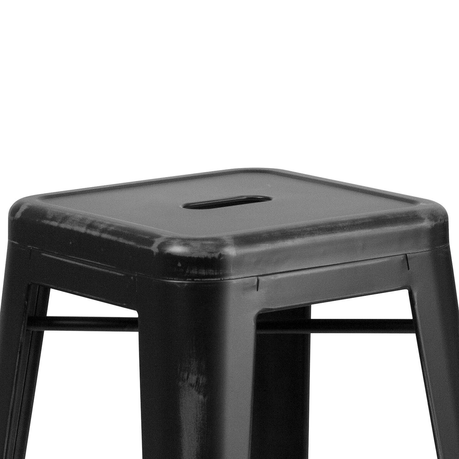 BLNK Kai Commercial Metal Backless Distressed Indoor-Outdoor Bar Stool - Black