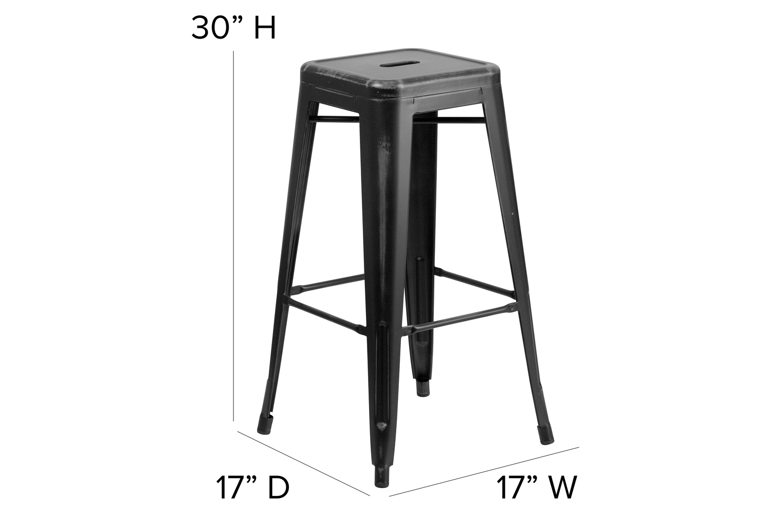 BLNK Kai Commercial Metal Backless Distressed Indoor-Outdoor Bar Stool - Black