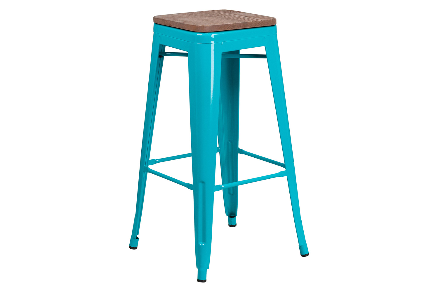 BLNK Murray Backless Bar Stool with Square Wood Seat - Crystal Teal/Blue