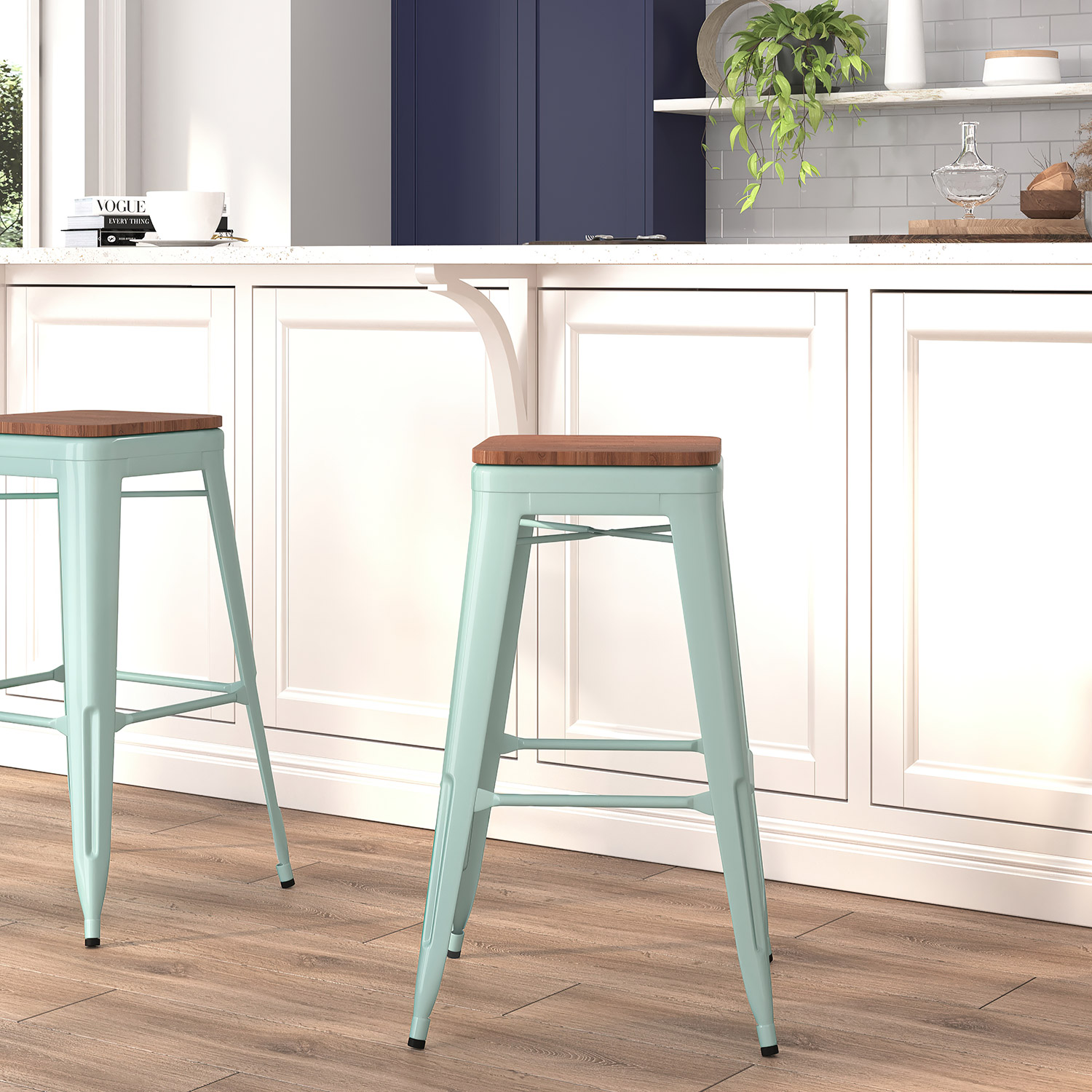 BLNK Murray Backless Bar Stool with Square Wood Seat