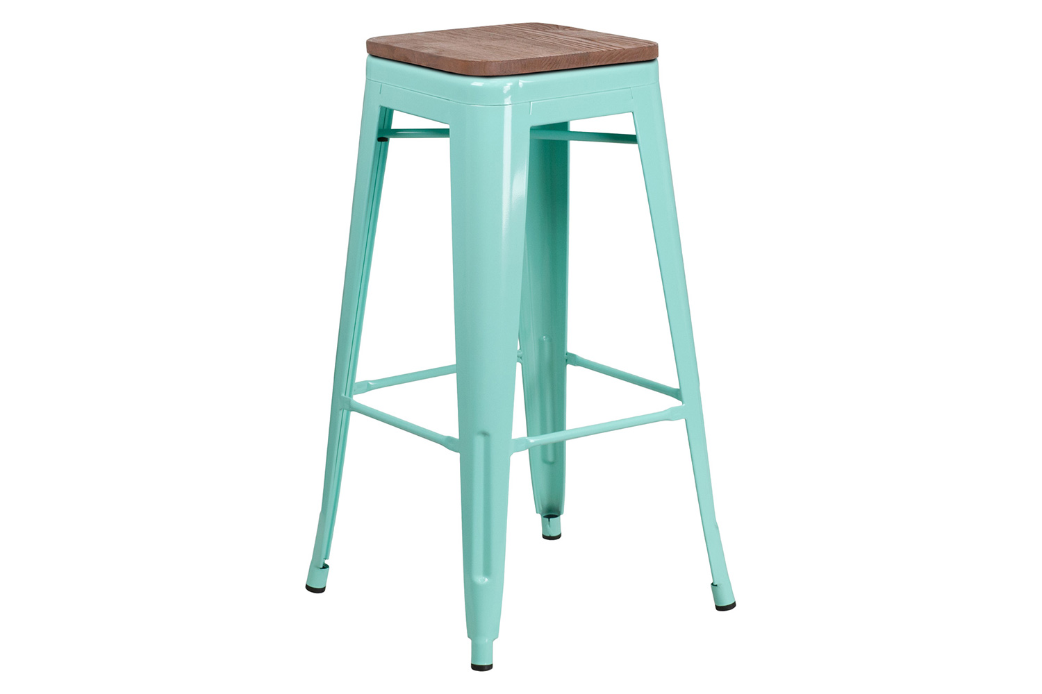 BLNK Murray Backless Bar Stool with Square Wood Seat - Mint Green