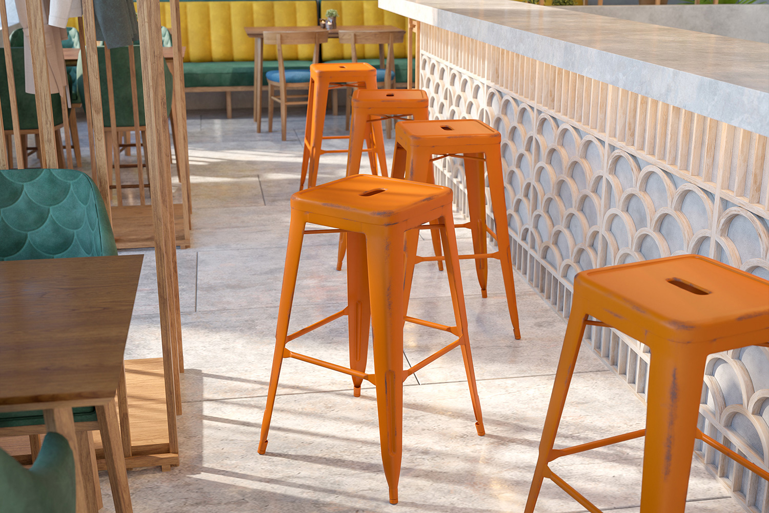 BLNK Kai Commercial Metal Backless Distressed Indoor-Outdoor Bar Stool