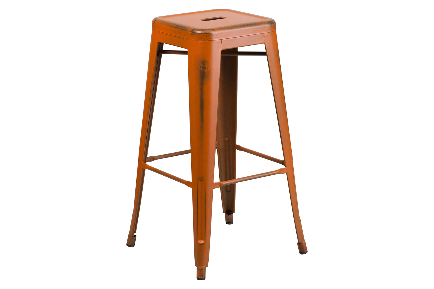 BLNK Kai Commercial Metal Backless Distressed Indoor-Outdoor Bar Stool - Orange