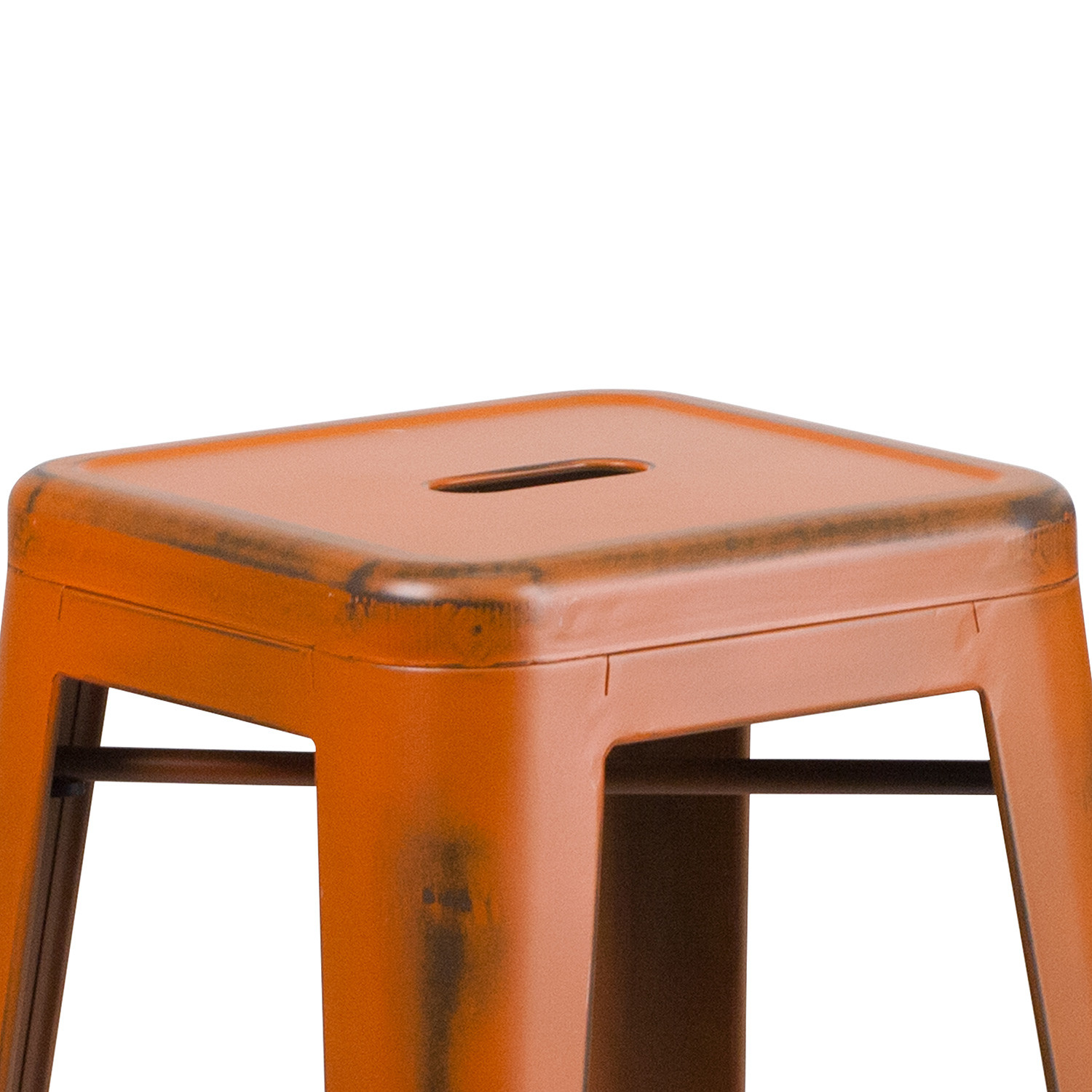 BLNK Kai Commercial Metal Backless Distressed Indoor-Outdoor Bar Stool - Orange