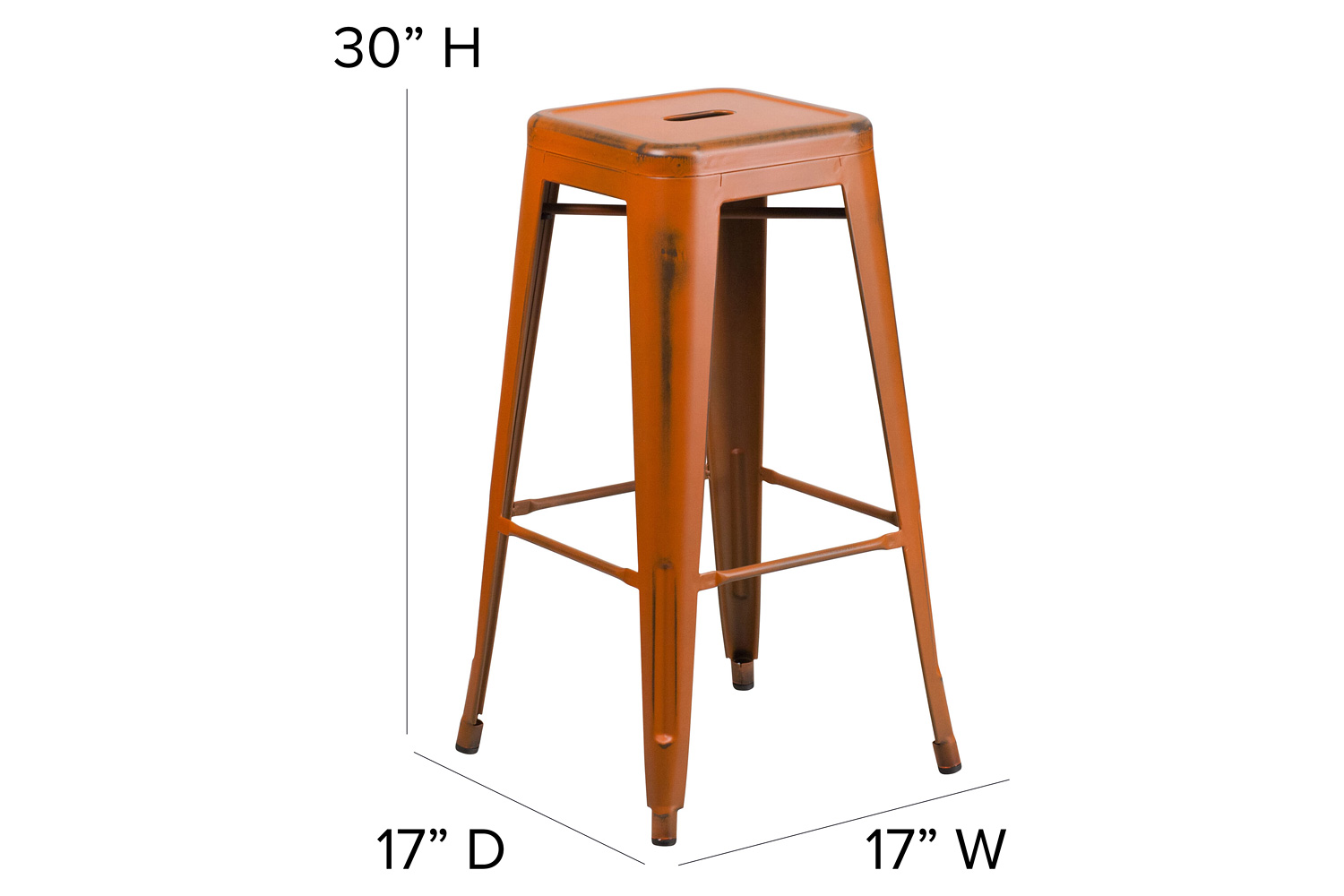 BLNK Kai Commercial Metal Backless Distressed Indoor-Outdoor Bar Stool - Orange