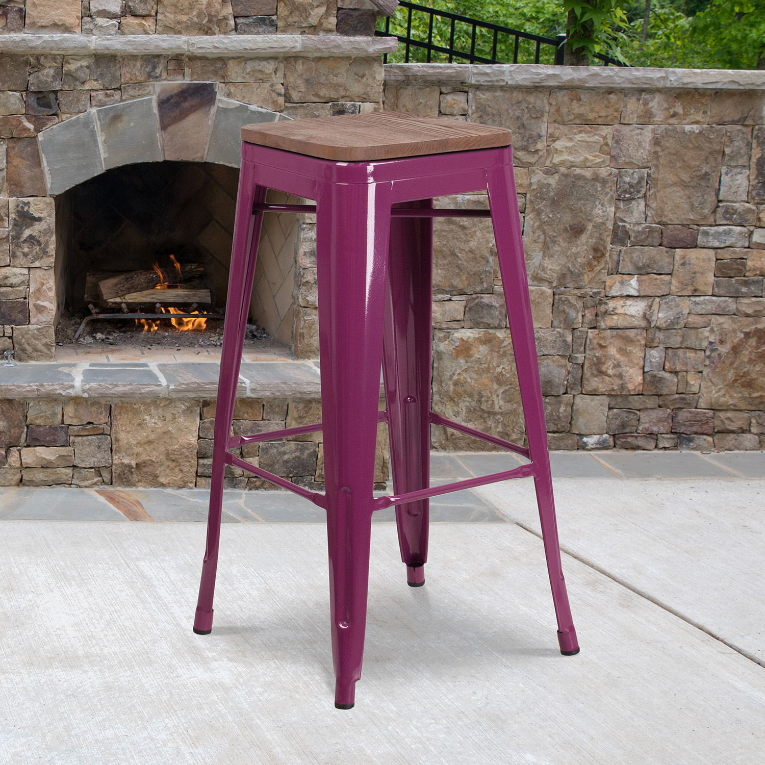 BLNK Murray Backless Bar Stool with Square Wood Seat