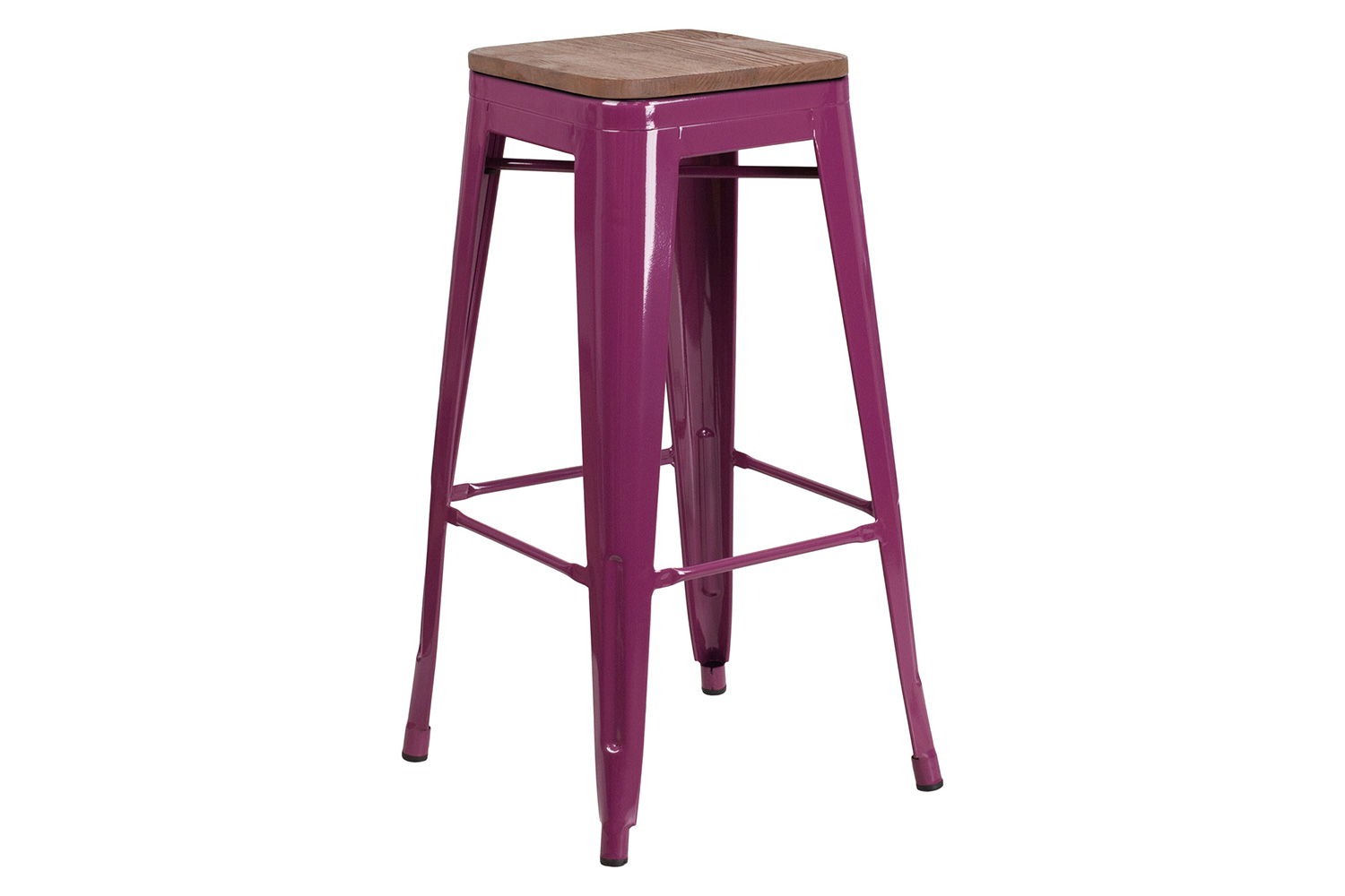 BLNK Murray Backless Bar Stool with Square Wood Seat - Purple