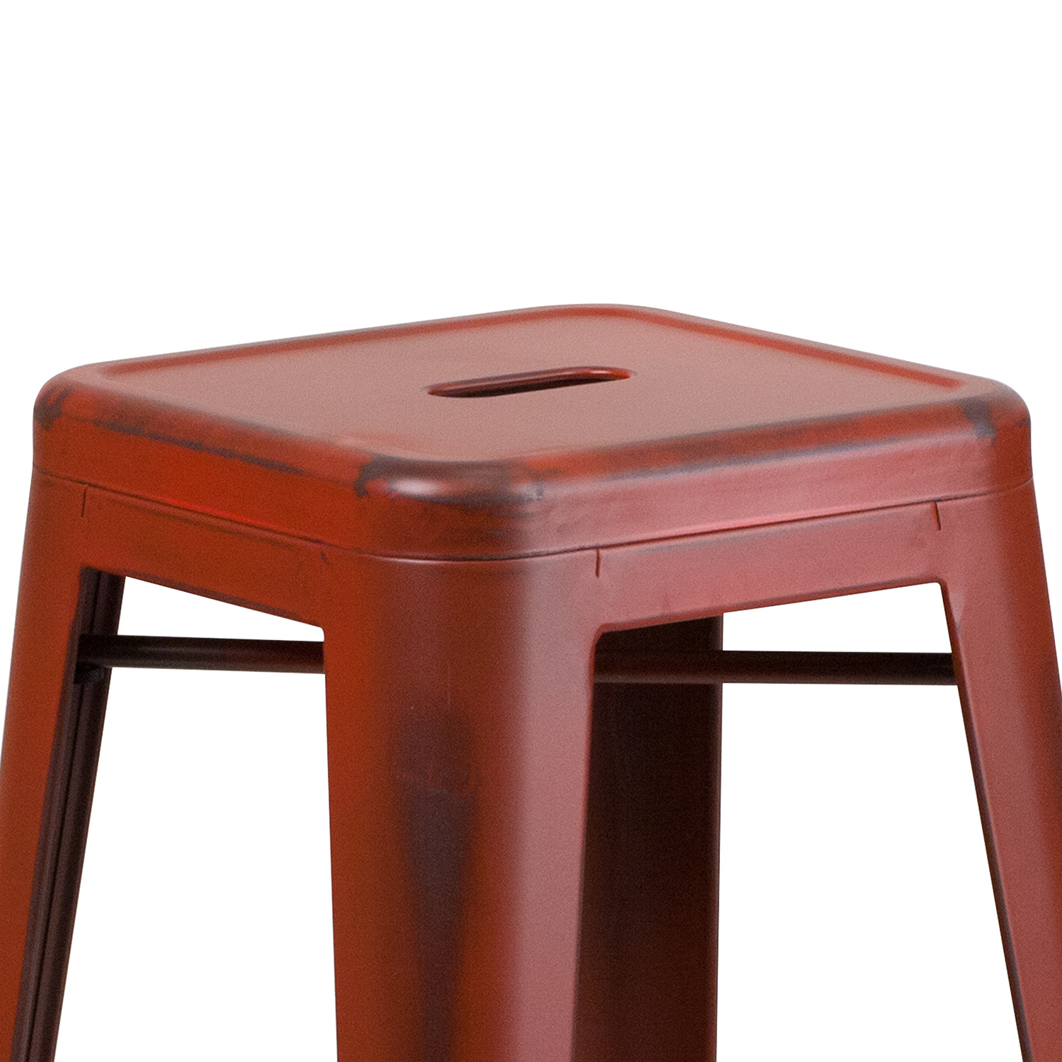 BLNK Kai Commercial Metal Backless Distressed Indoor-Outdoor Bar Stool - Kelly Red