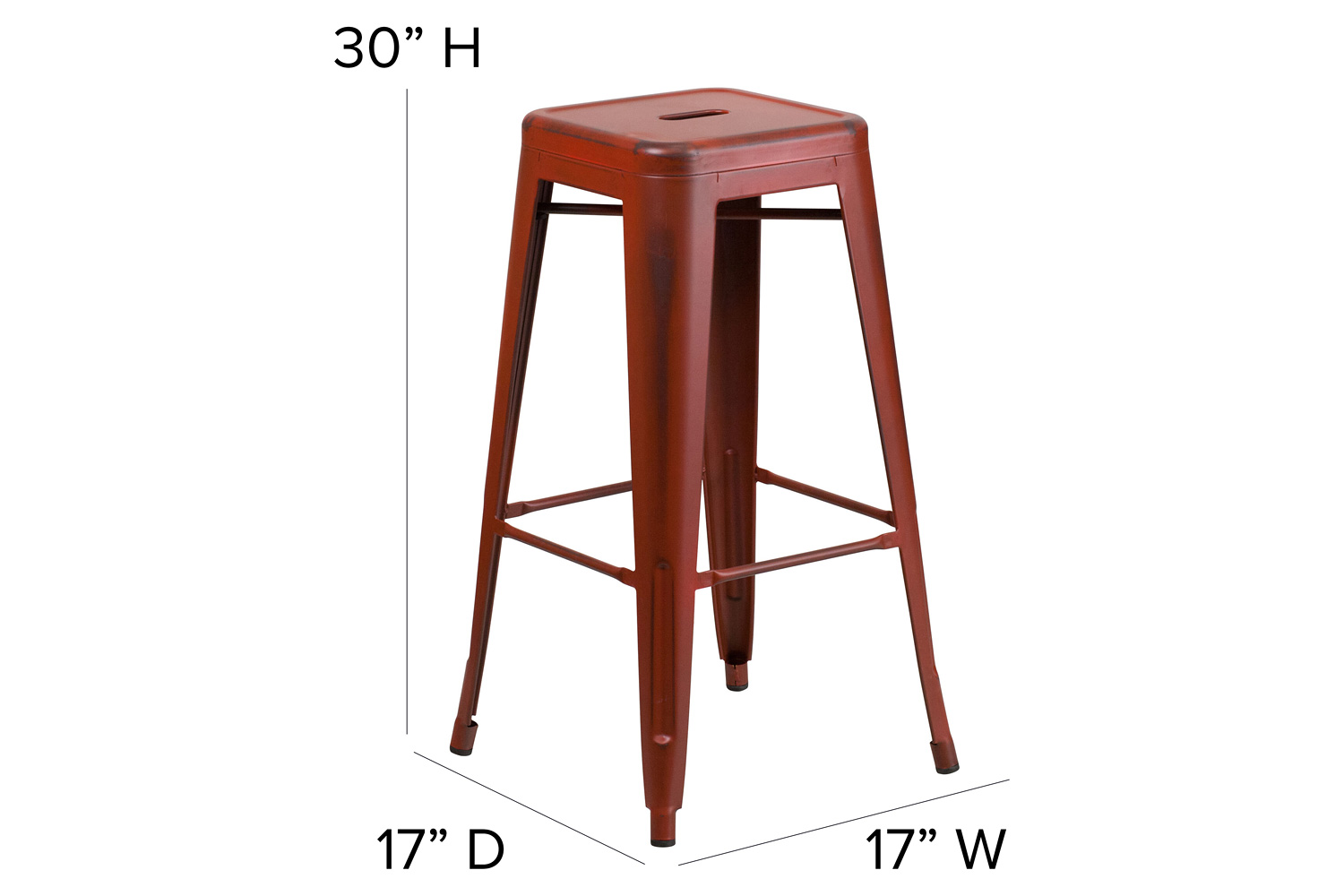 BLNK Kai Commercial Metal Backless Distressed Indoor-Outdoor Bar Stool - Kelly Red