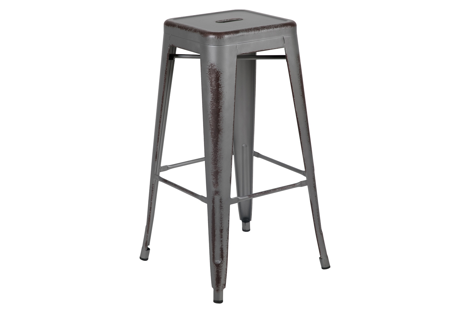 BLNK Kai Commercial Metal Backless Distressed Indoor-Outdoor Bar Stool - Silver Gray