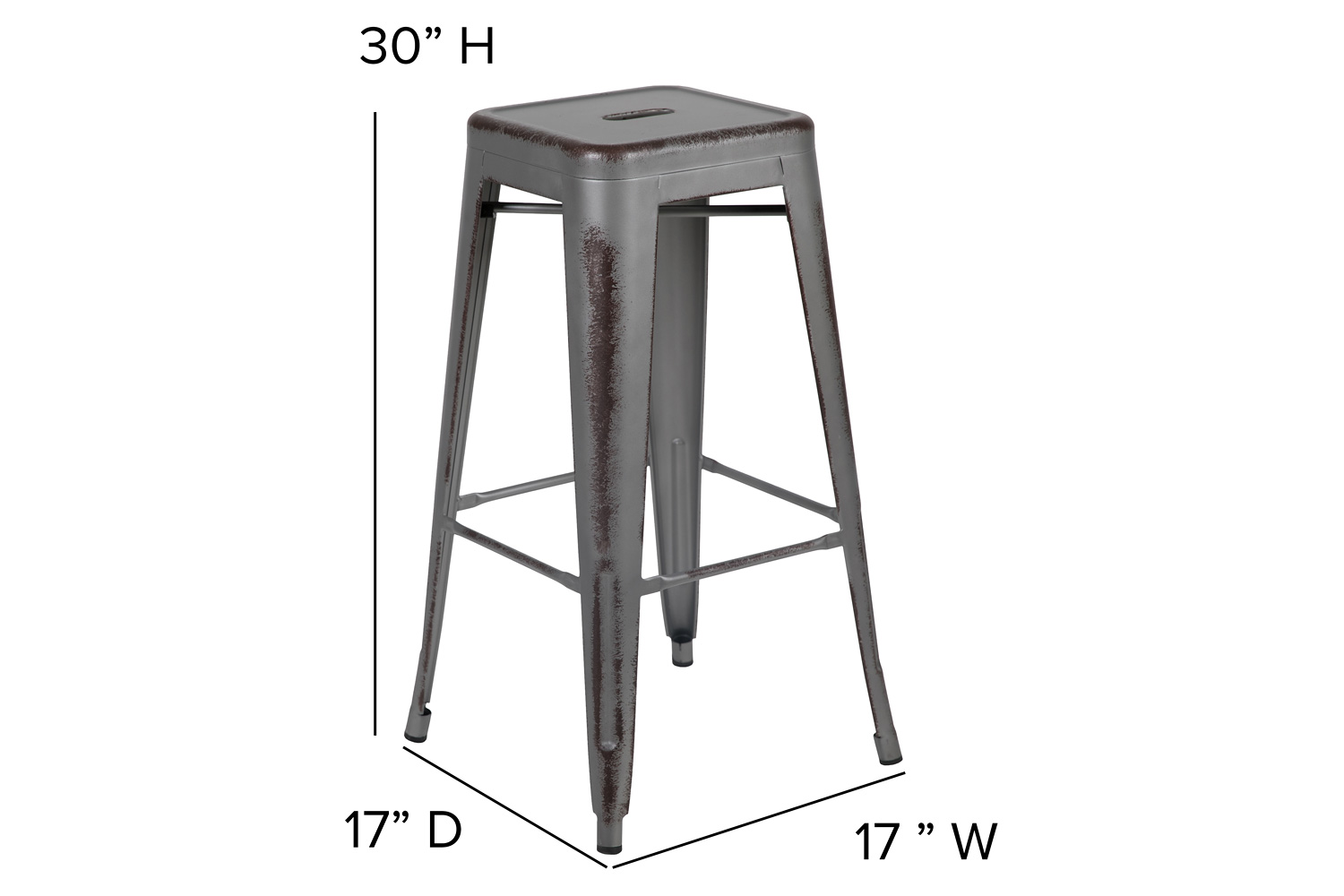 BLNK Kai Commercial Metal Backless Distressed Indoor-Outdoor Bar Stool - Silver Gray