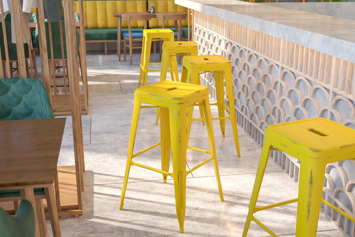 BLNK Kai Commercial Metal Backless Distressed Indoor-Outdoor Bar Stool