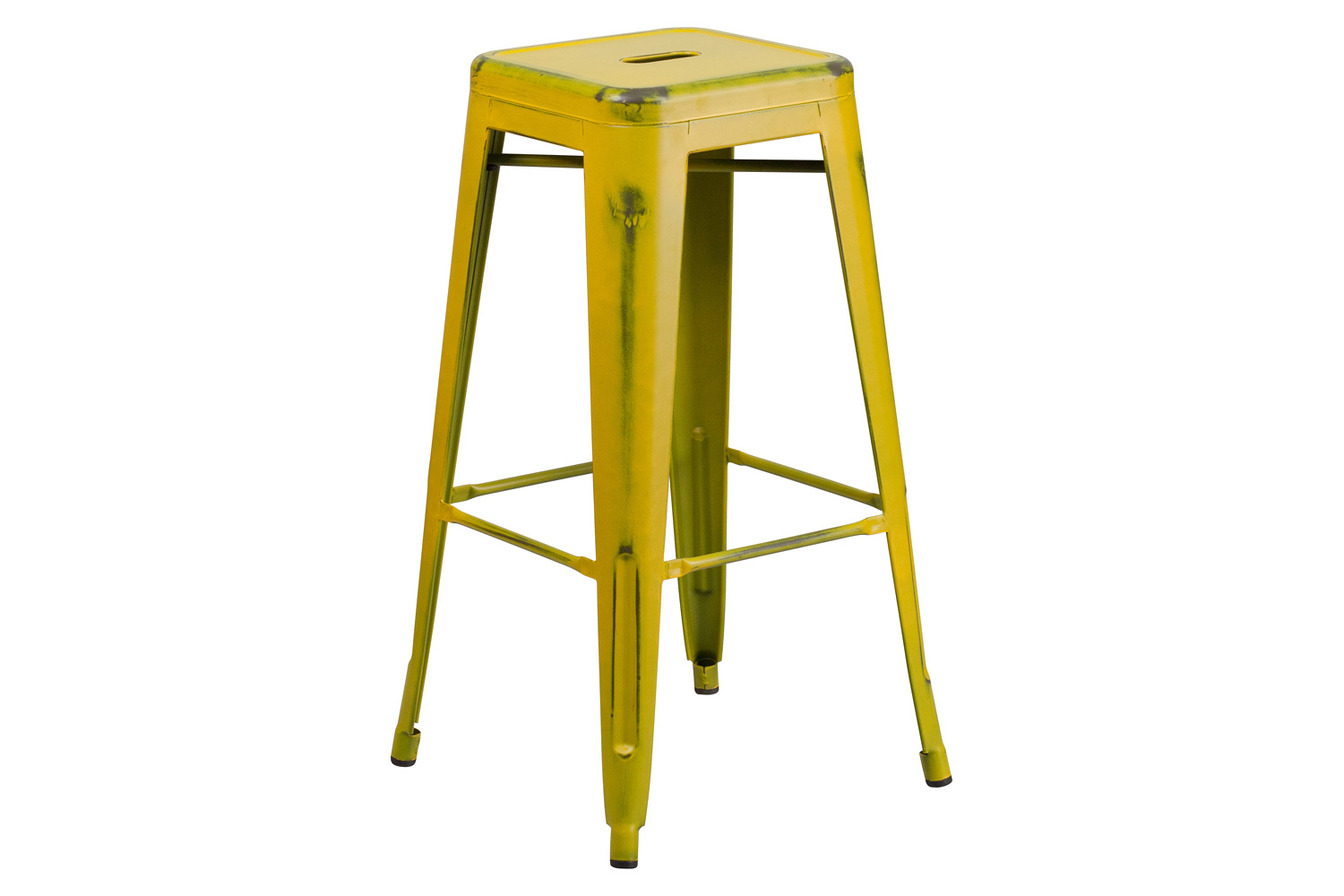 BLNK Kai Commercial Metal Backless Distressed Indoor-Outdoor Bar Stool - Yellow