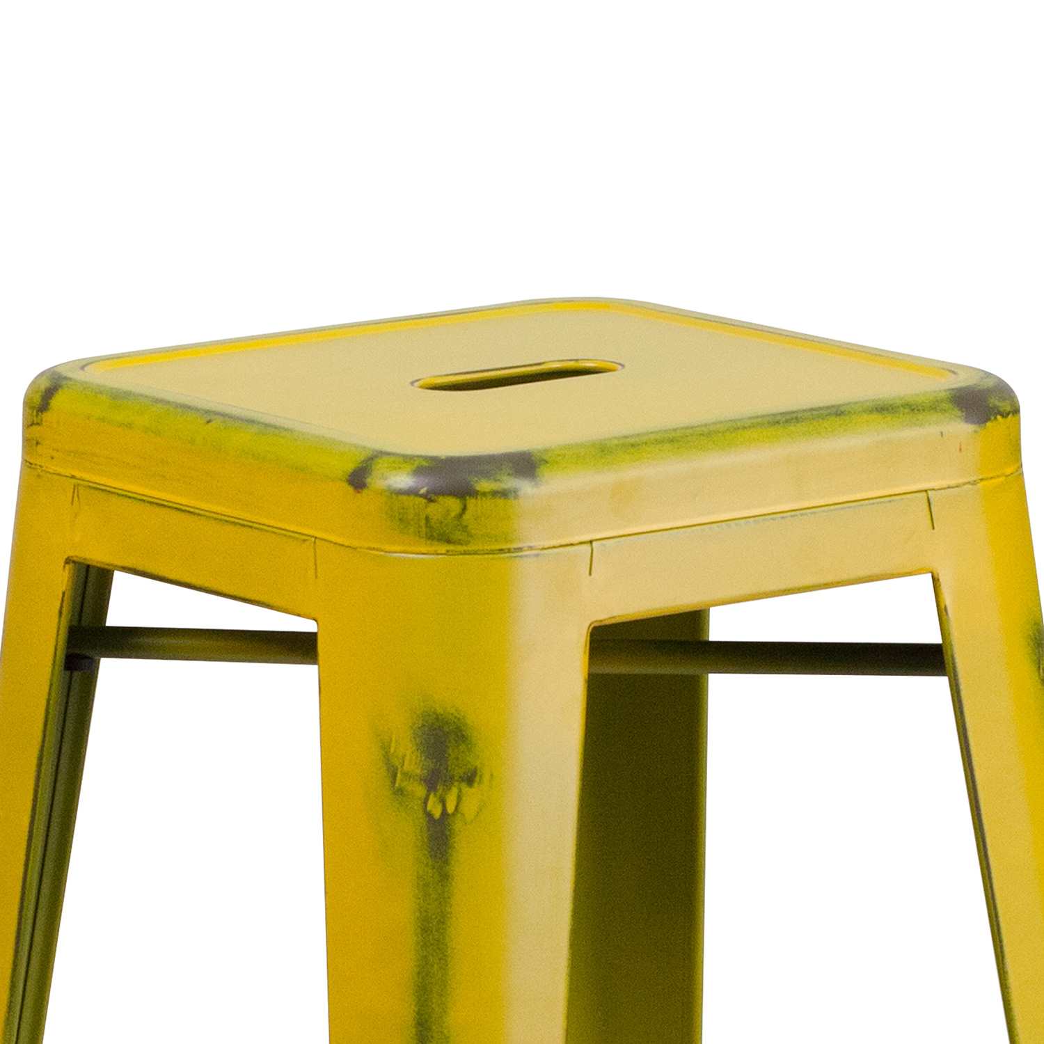 BLNK Kai Commercial Metal Backless Distressed Indoor-Outdoor Bar Stool - Yellow