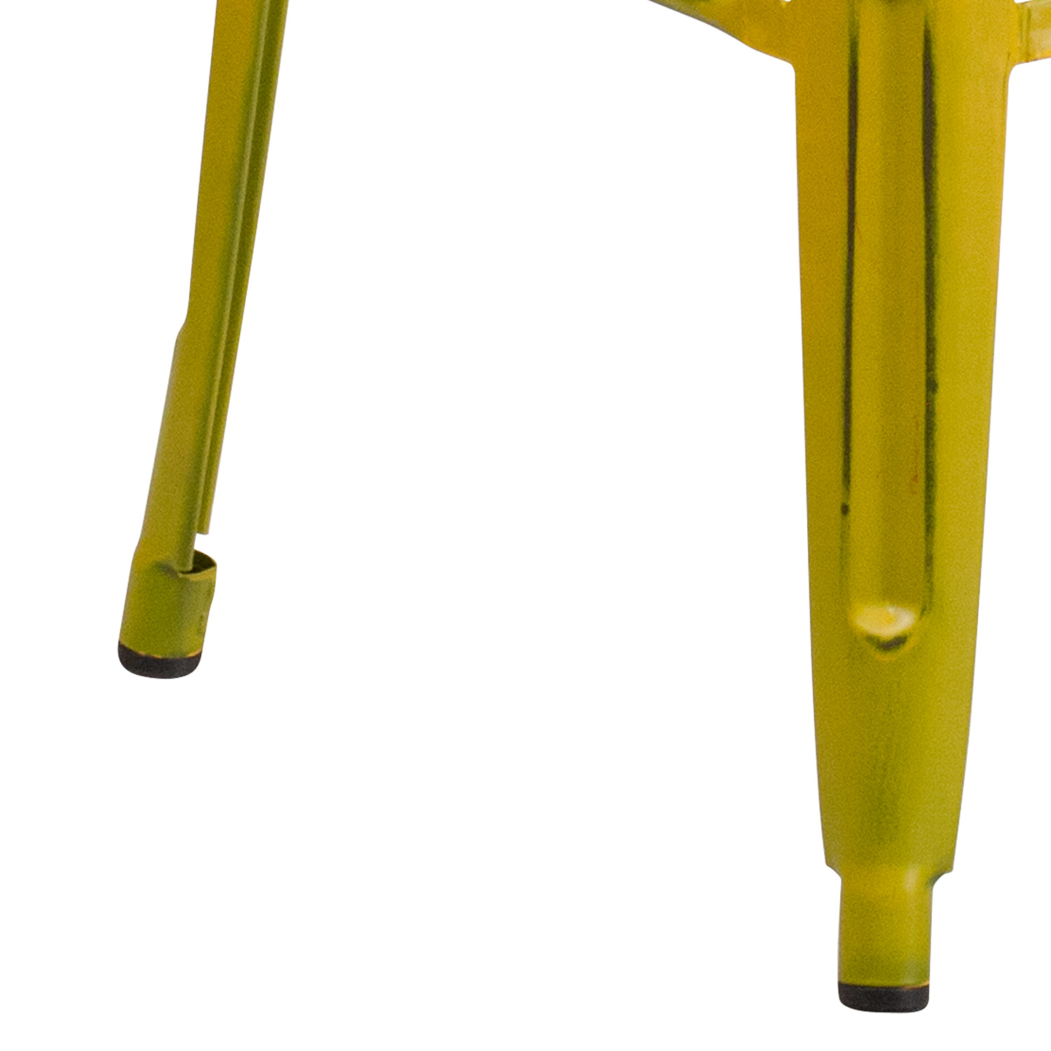 BLNK Kai Commercial Metal Backless Distressed Indoor-Outdoor Bar Stool - Yellow