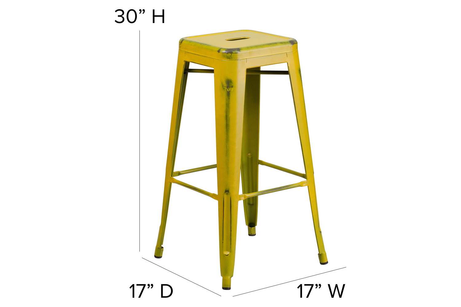 BLNK Kai Commercial Metal Backless Distressed Indoor-Outdoor Bar Stool - Yellow