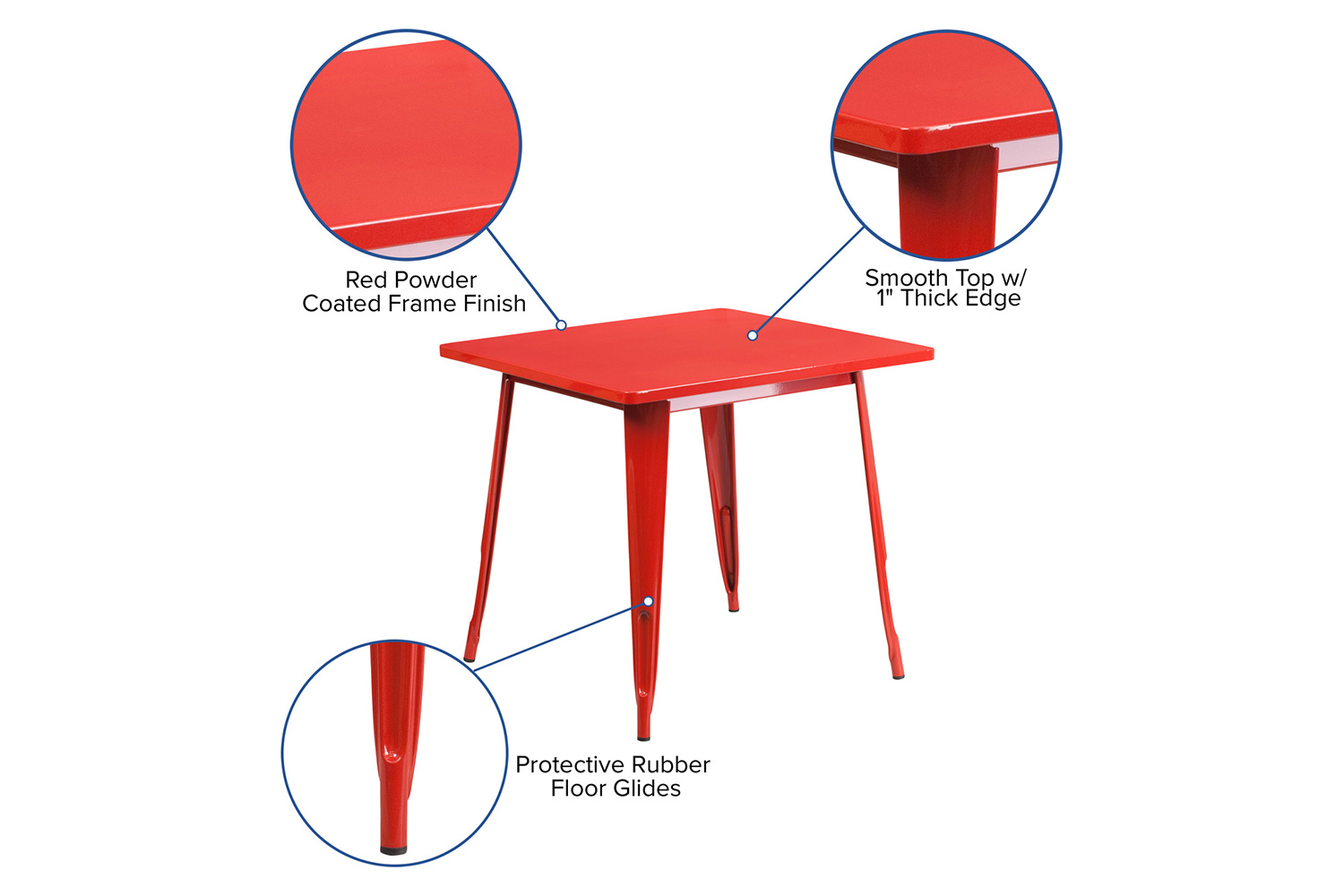 BLNK™ Felix Commercial Square Metal Indoor-Outdoor Table - Red