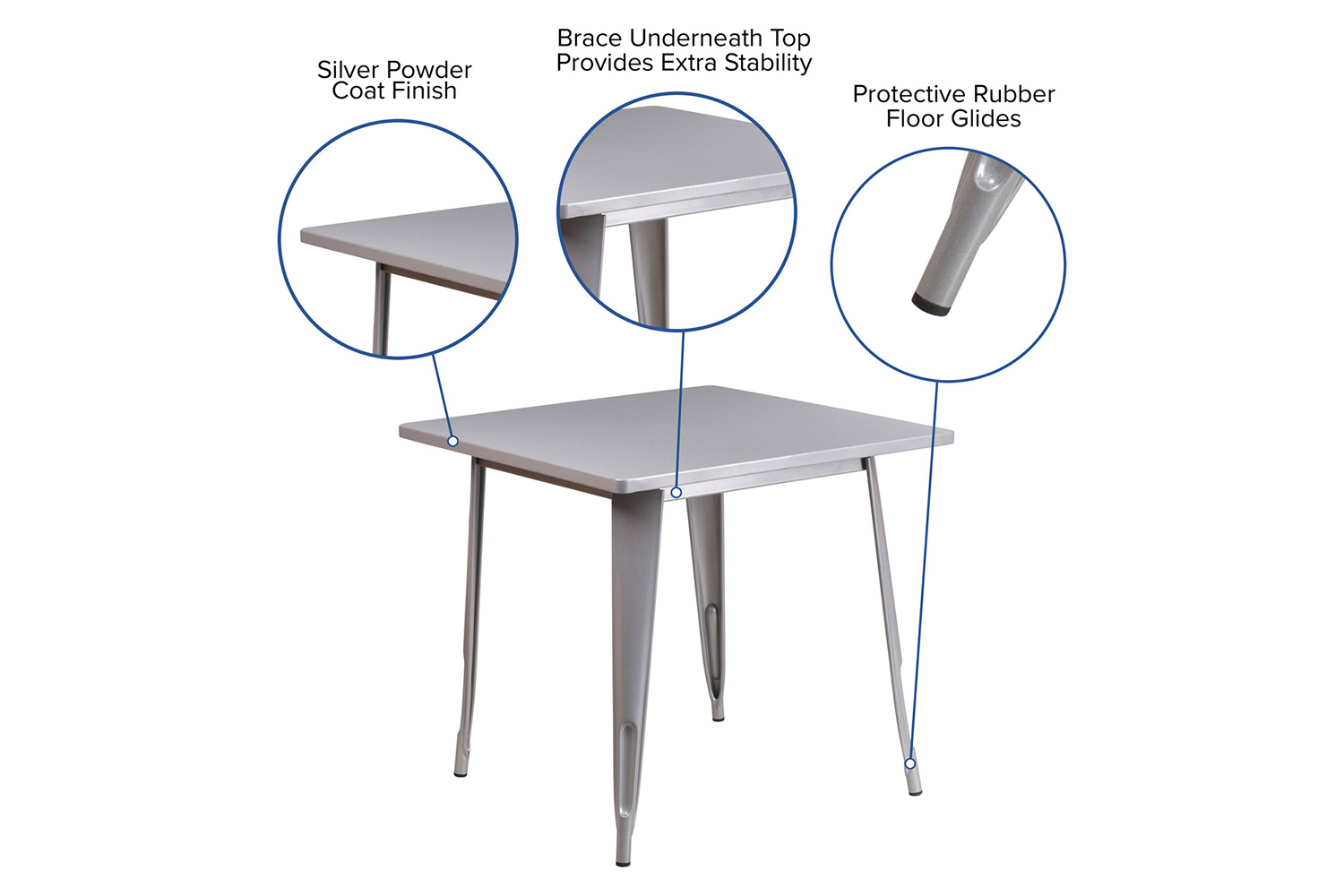 BLNK™ Felix Commercial Square Metal Indoor-Outdoor Table - Silver