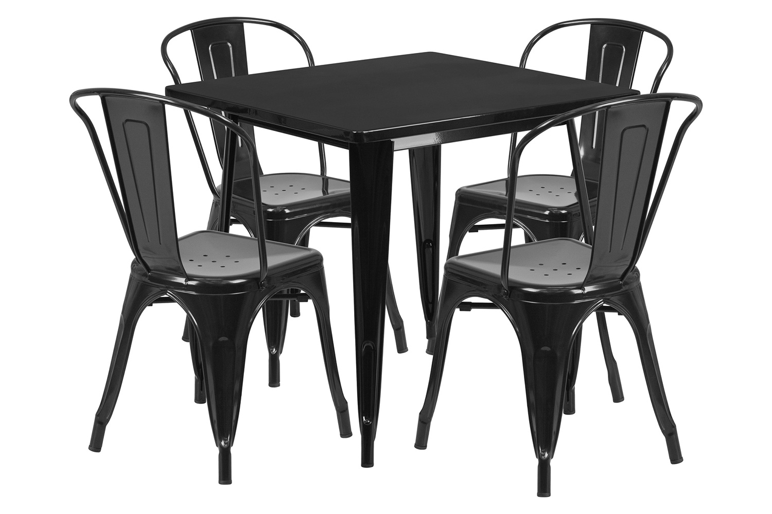 BLNK Foster Commercial Square Metal Indoor-Outdoor Table Set with 4 Stack Chairs