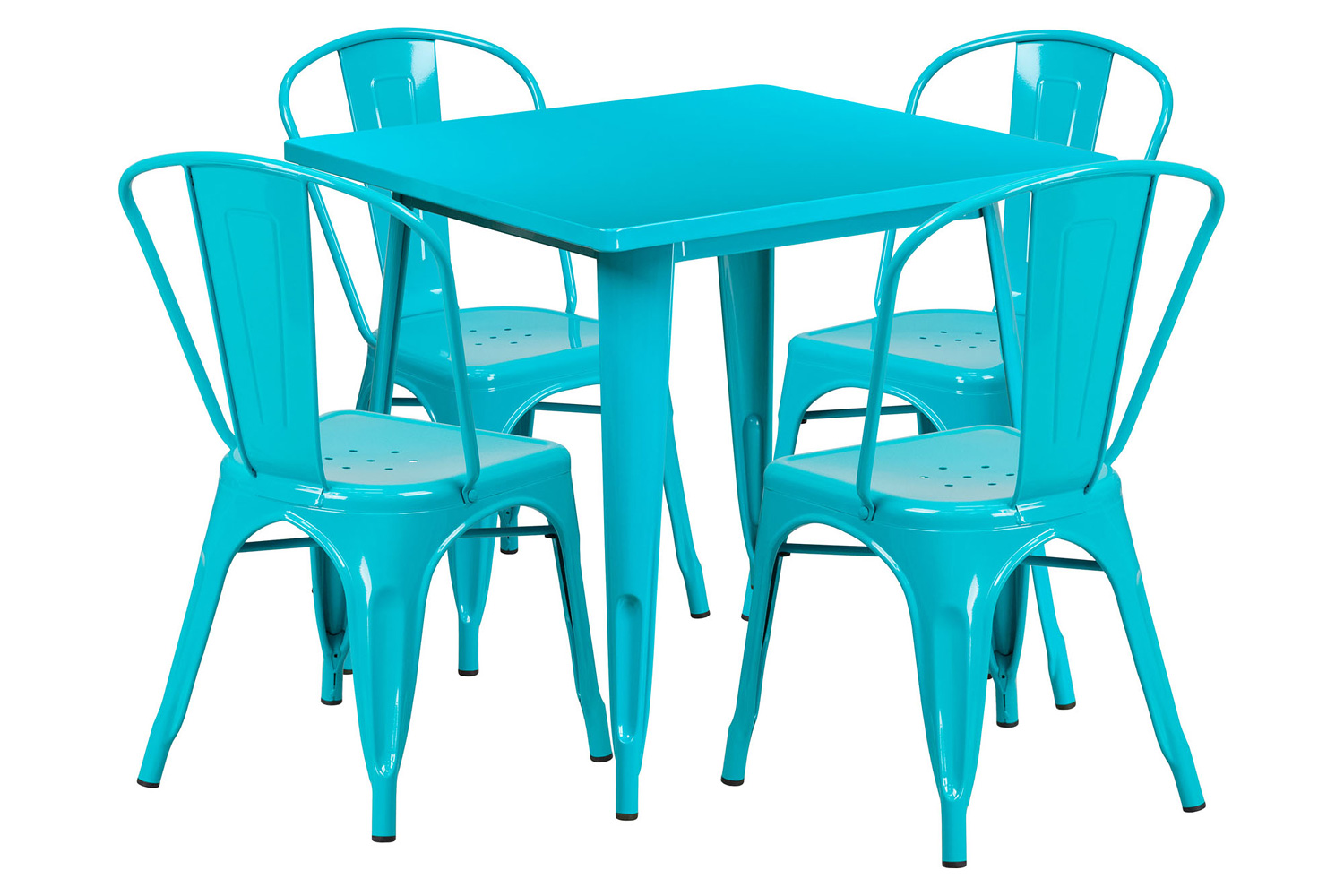 BLNK Foster Commercial Square Metal Indoor-Outdoor Table Set with 4 Stack Chairs