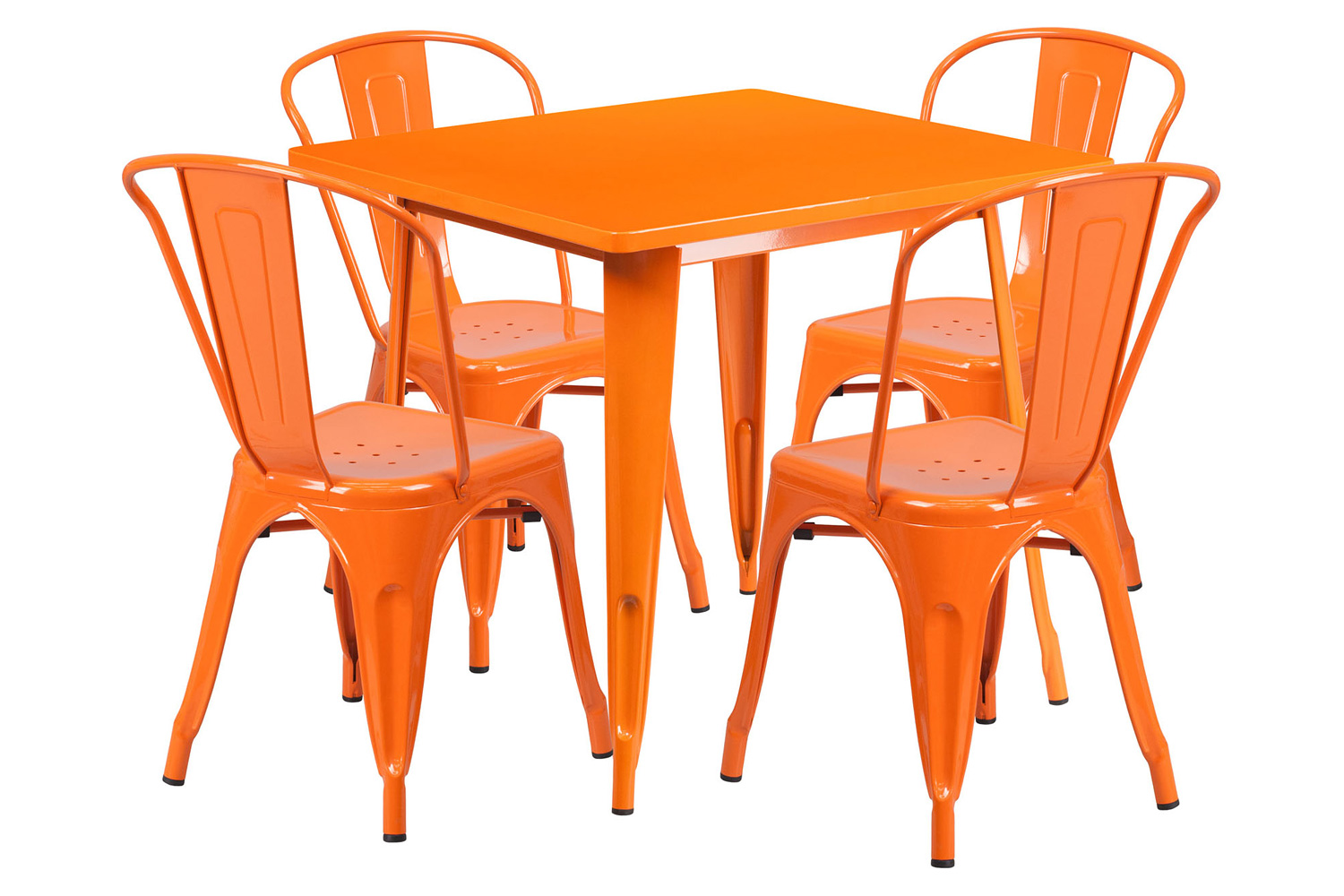 BLNK Foster Commercial Square Metal Indoor-Outdoor Table Set with 4 Stack Chairs