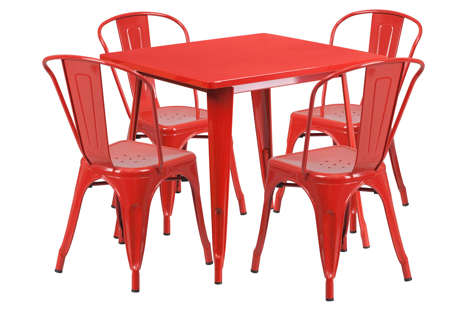 BLNK Foster Commercial Square Metal Indoor-Outdoor Table Set with 4 Stack Chairs