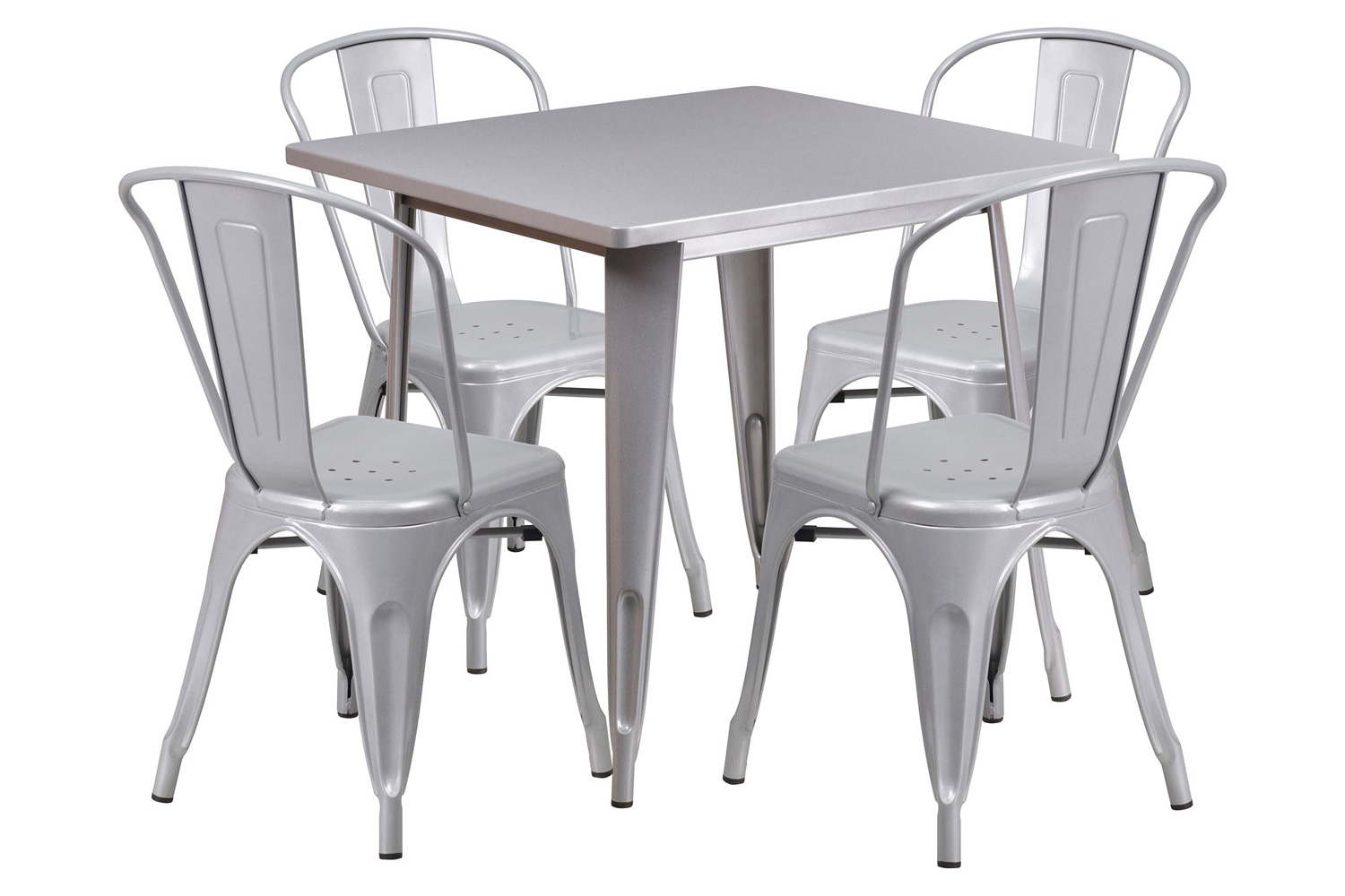 BLNK Foster Commercial Square Metal Indoor-Outdoor Table Set with 4 Stack Chairs