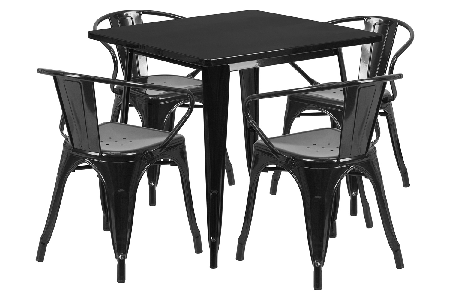 BLNK Grady Commercial Square Metal Indoor-Outdoor Table Set with 4 Arm Chairs - Black