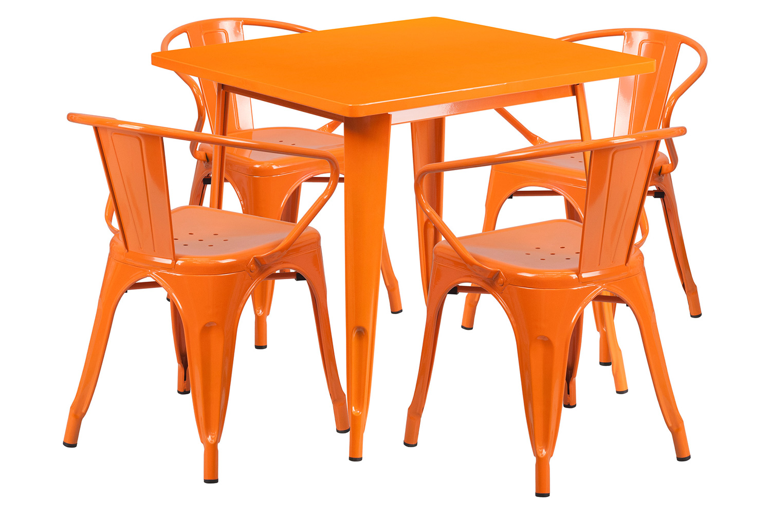 BLNK Grady Commercial Square Metal Indoor-Outdoor Table Set with 4 Arm Chairs - Orange