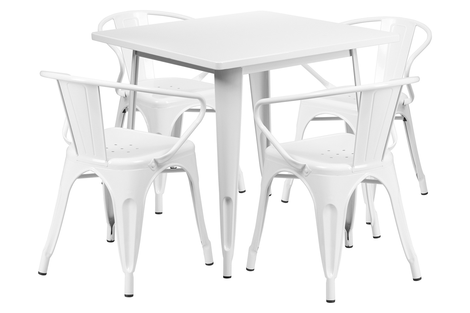 BLNK Grady Commercial Square Metal Indoor-Outdoor Table Set with 4 Arm Chairs - White