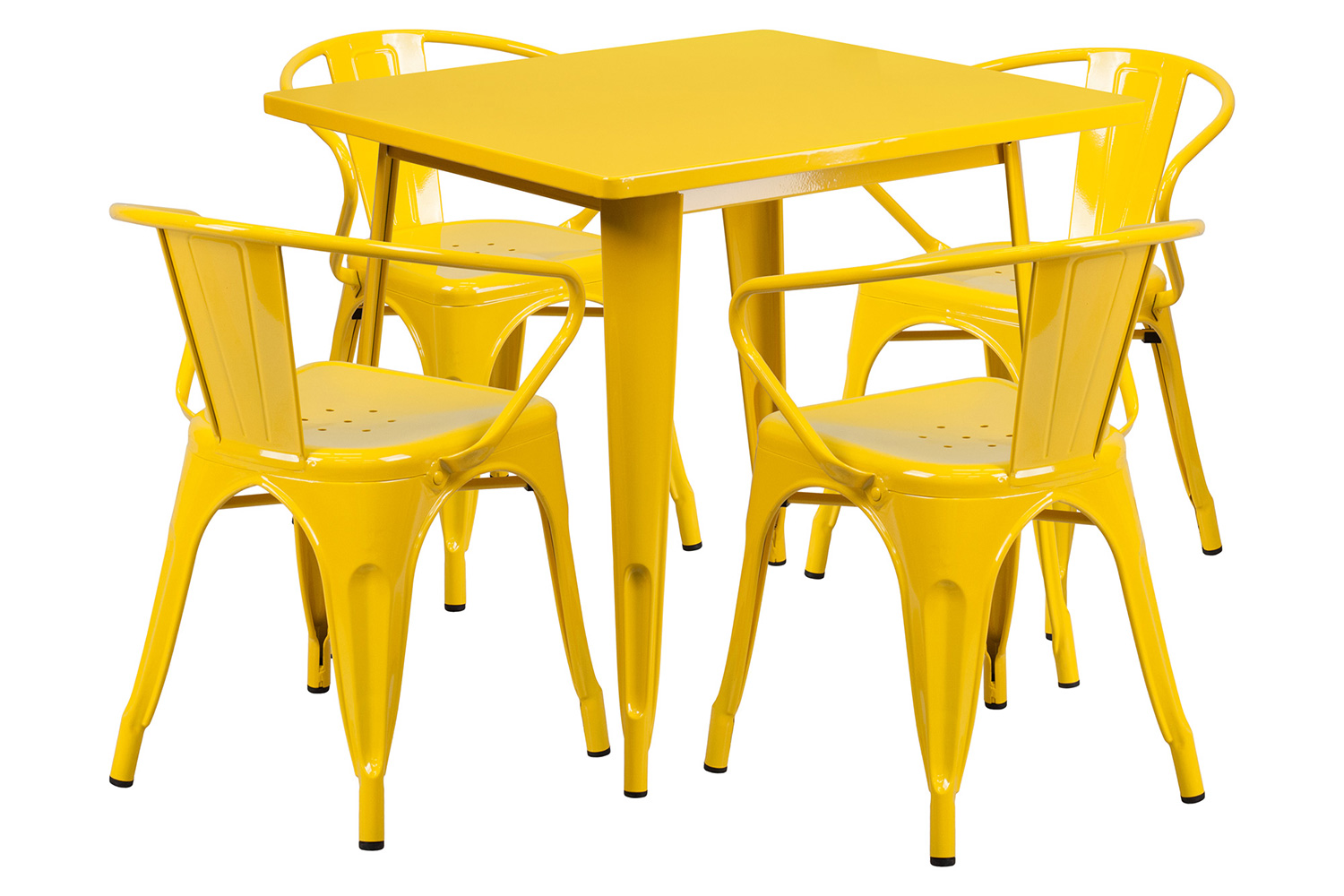 BLNK Grady Commercial Square Metal Indoor-Outdoor Table Set with 4 Arm Chairs - Yellow