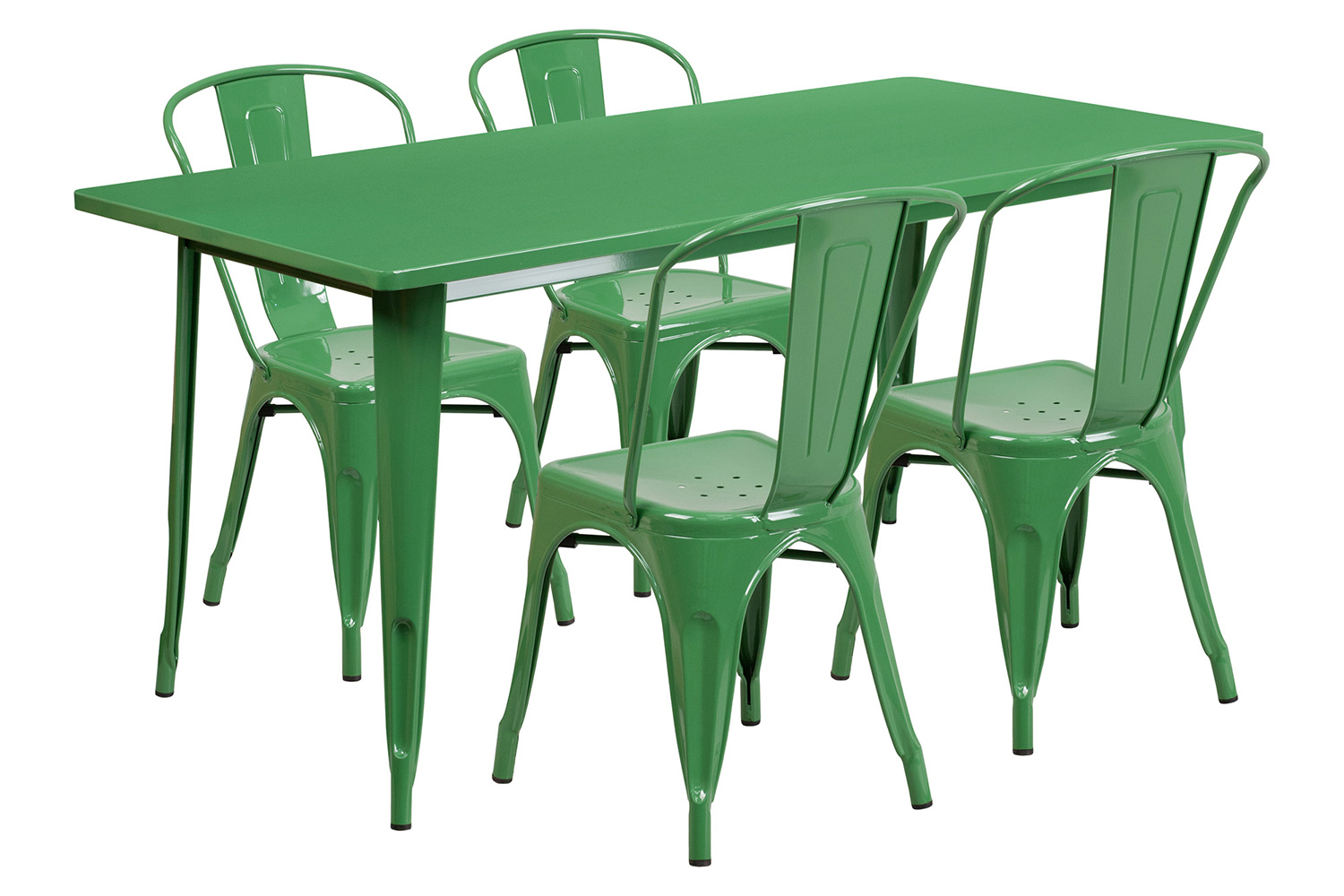 BLNK Darcy Commercial Rectangular Metal Indoor-Outdoor Table Set with 4 Stack Chairs - Green