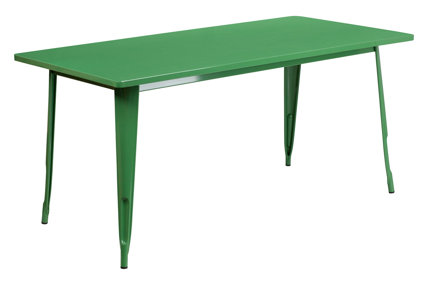 BLNK Darcy Commercial Rectangular Metal Indoor-Outdoor Table Set with 4 Stack Chairs - Green