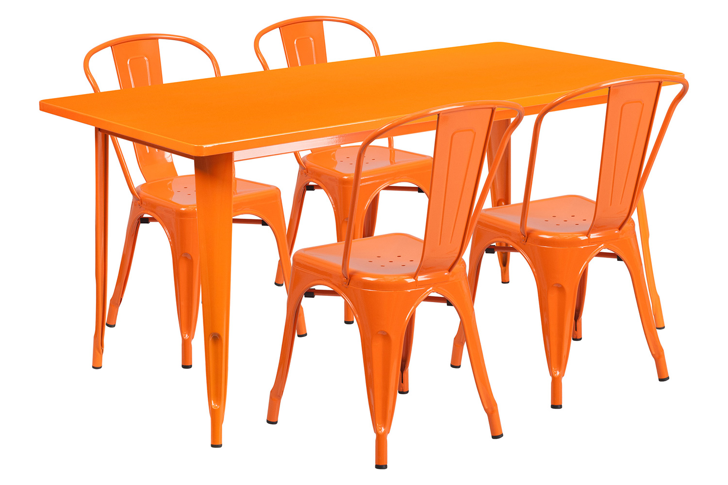 BLNK Darcy Commercial Rectangular Metal Indoor-Outdoor Table Set with 4 Stack Chairs - Orange