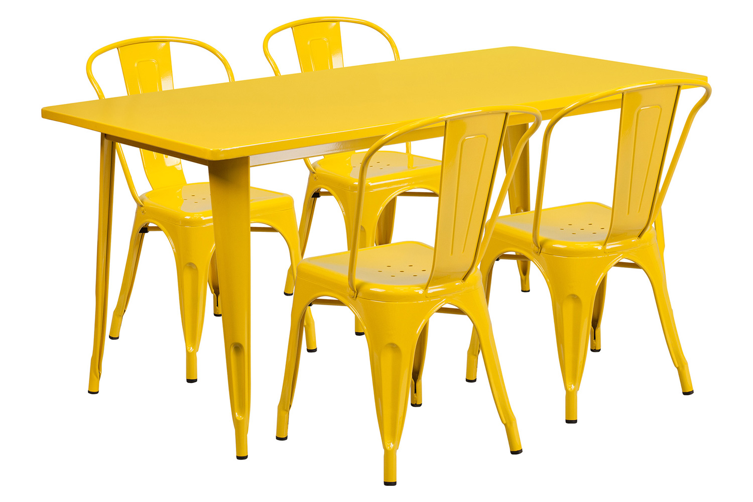 BLNK Darcy Commercial Rectangular Metal Indoor-Outdoor Table Set with 4 Stack Chairs - Yellow