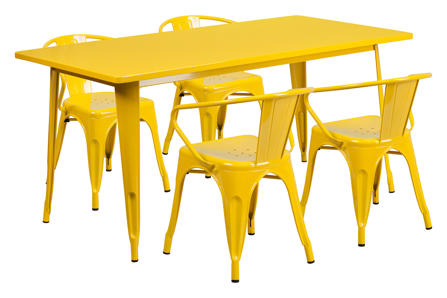 BLNK Fisher Commercial Rectangular Metal Indoor-Outdoor Table Set with 4 Arm Chairs - Yellow